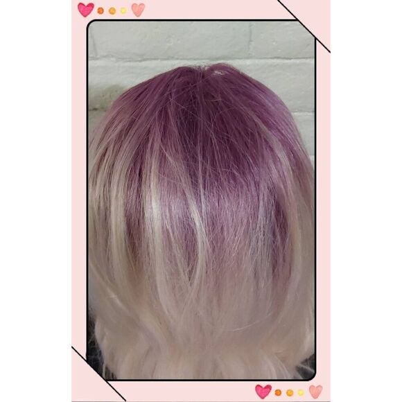 Gorgeous Light Blonde & Magenta Human Hair Blend Wig - Picture 5 of 8